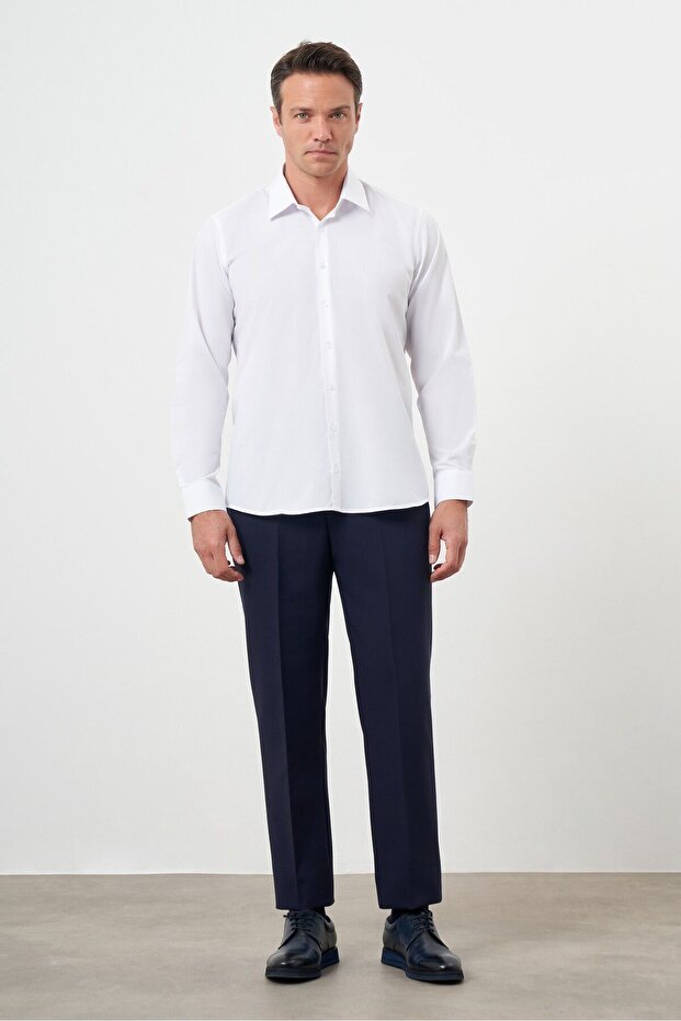 Men's White Basic Plain Pattern Hard Neck Regular Fit Shirt - 4