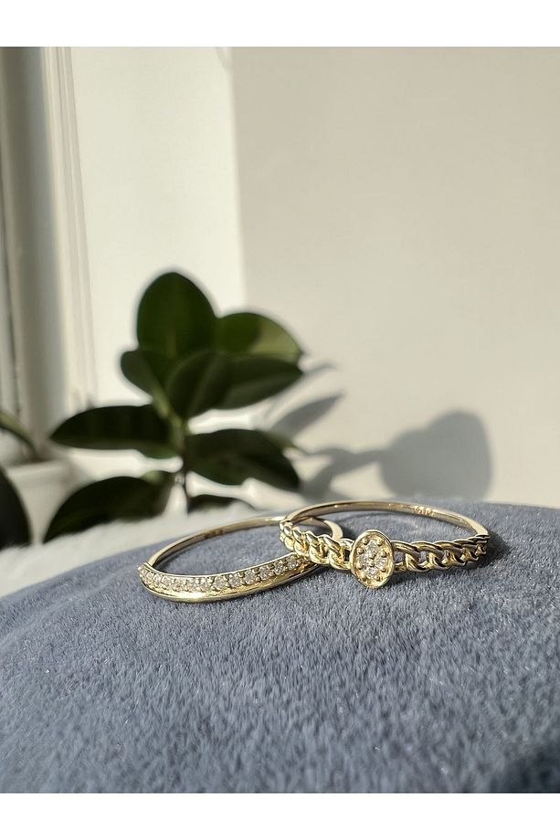 14 Ayar Altın Oval Cuban Link Yüzük - 3
