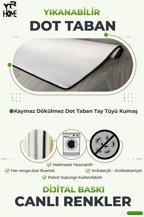 Dijital Baskı Yıkanabilir Kaymaz Taban Dekoratif Salon Mutfak Halısı Yolluk - 3