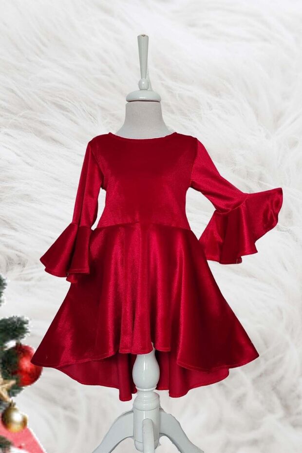 Asymmetric Red Velvet Girl's Dress