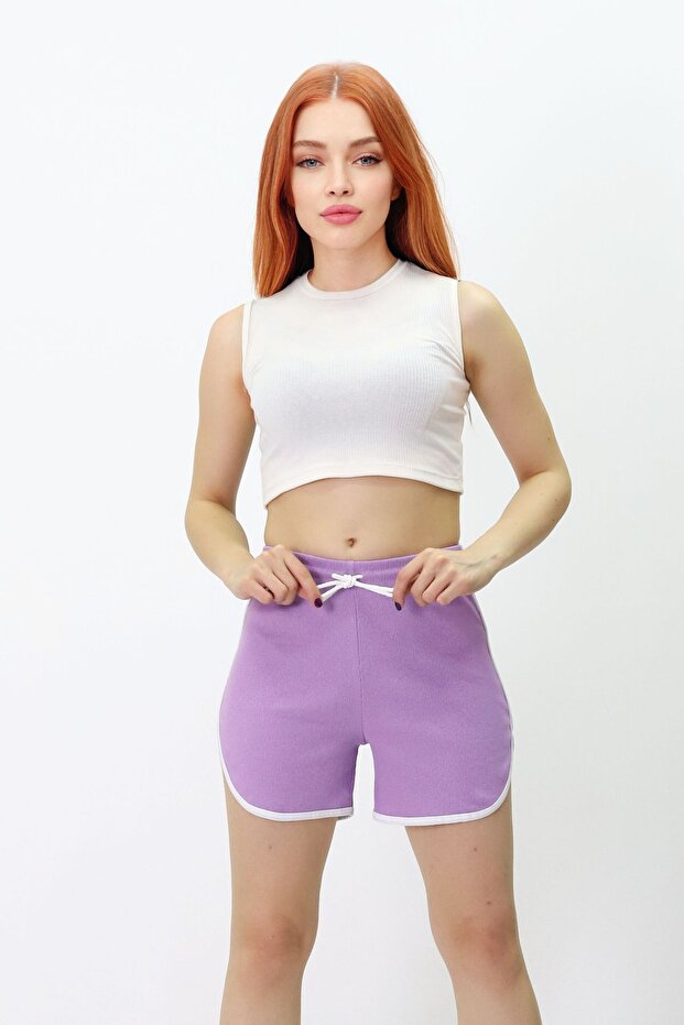 Pamuklu Çizgili Şort - 2