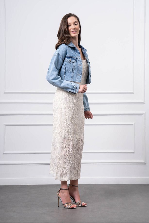 Crop Kot Ceketli Midi Elbise - 5