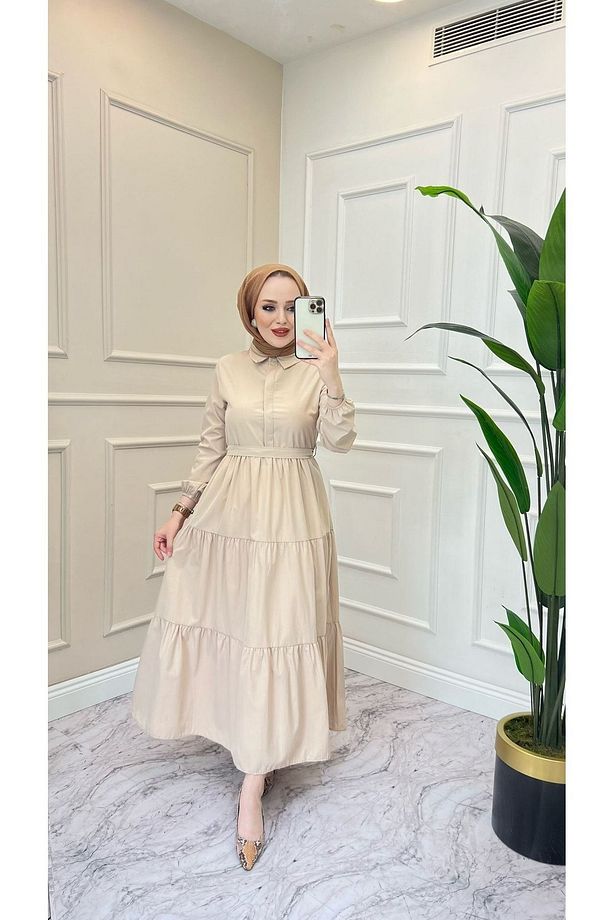 Standart Yaka Dügmeli Elbise - 1