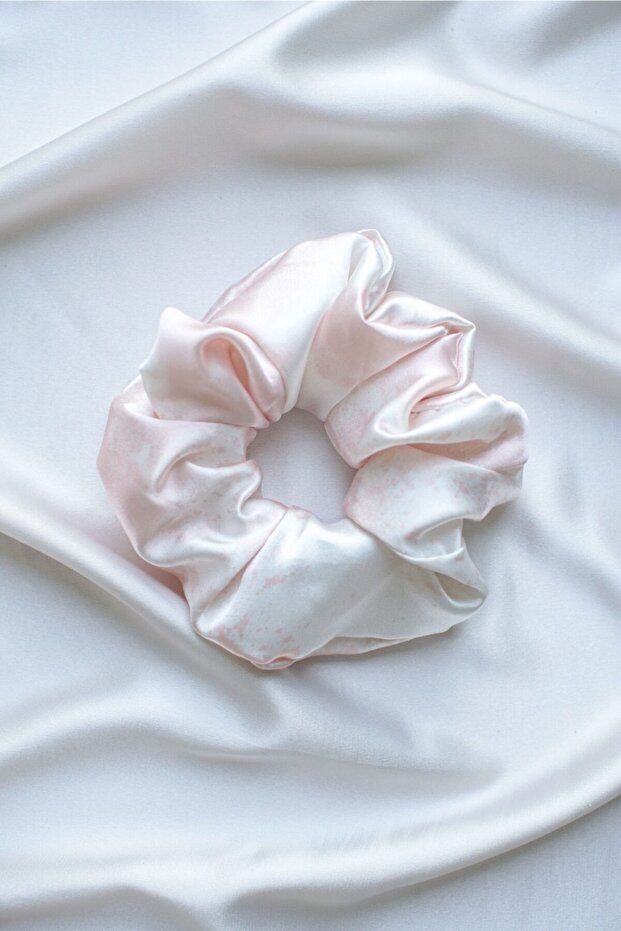 Pink and White Patterned Color Satin Hair Rubber Buckle
