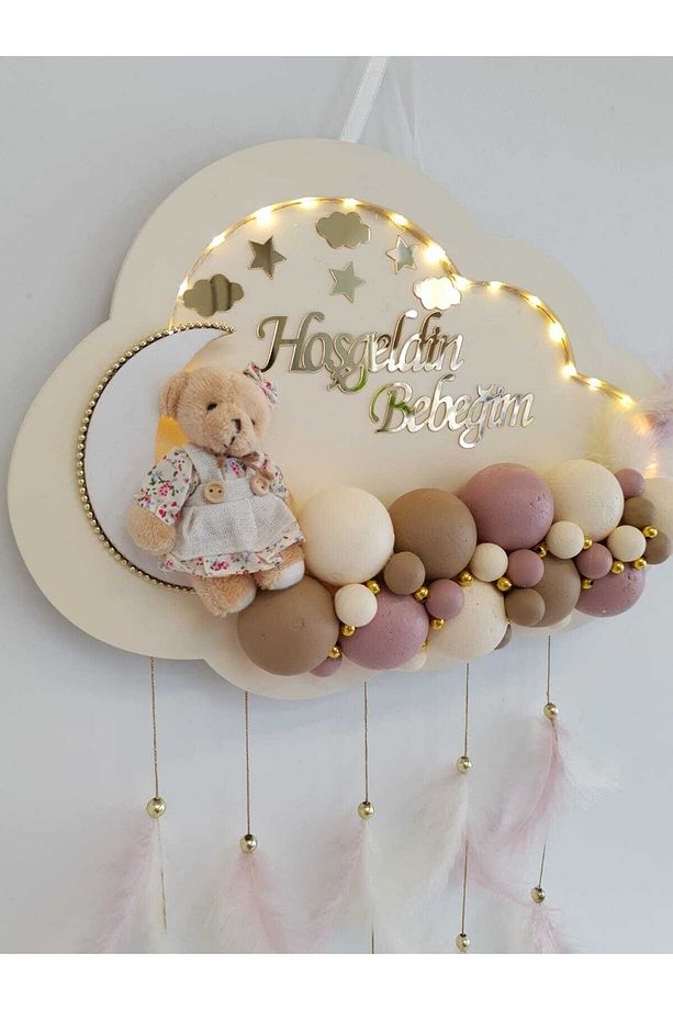 Kapı Süsü Ledli Bubble Ayıcıklı Ahşap Bulut Pano - 3