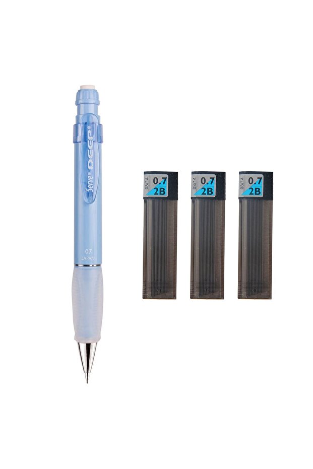 Deep Mechanical Pencil Pastel Color 0.7 mm Sky Blue + Tombow 0.7 mm 2b Nib 3 Pieces