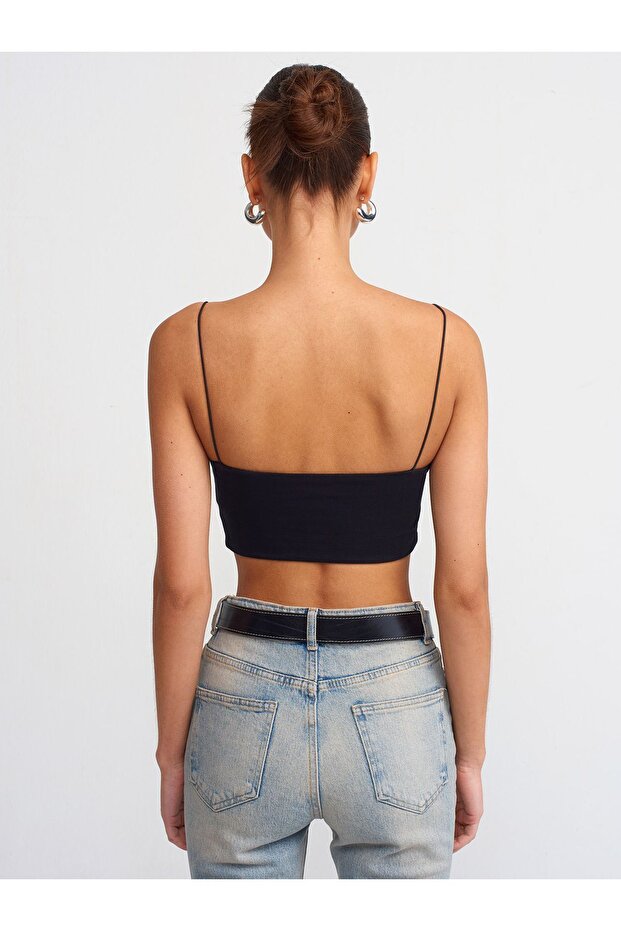 20793 Askılı Crop Top-Siyah - 2