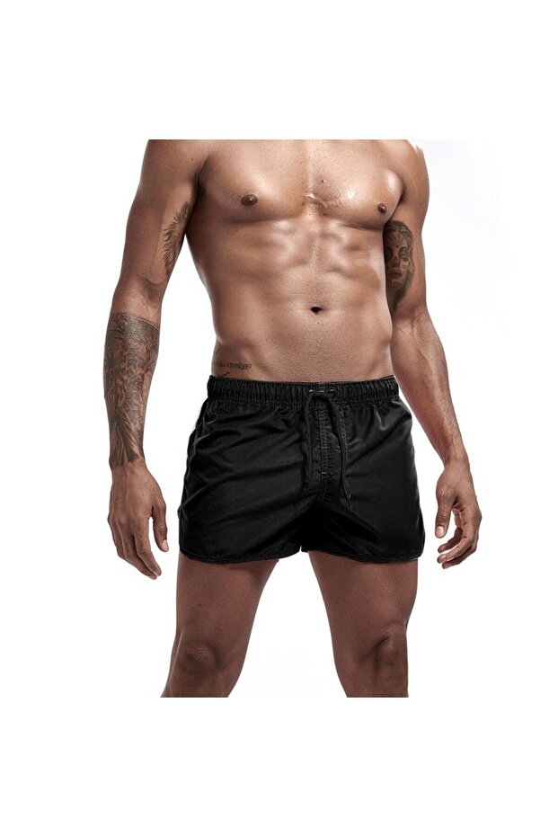 Men's Black Swim Shorts Swimsuit with Pockets Solid Color Basic Slim Fit New Season
