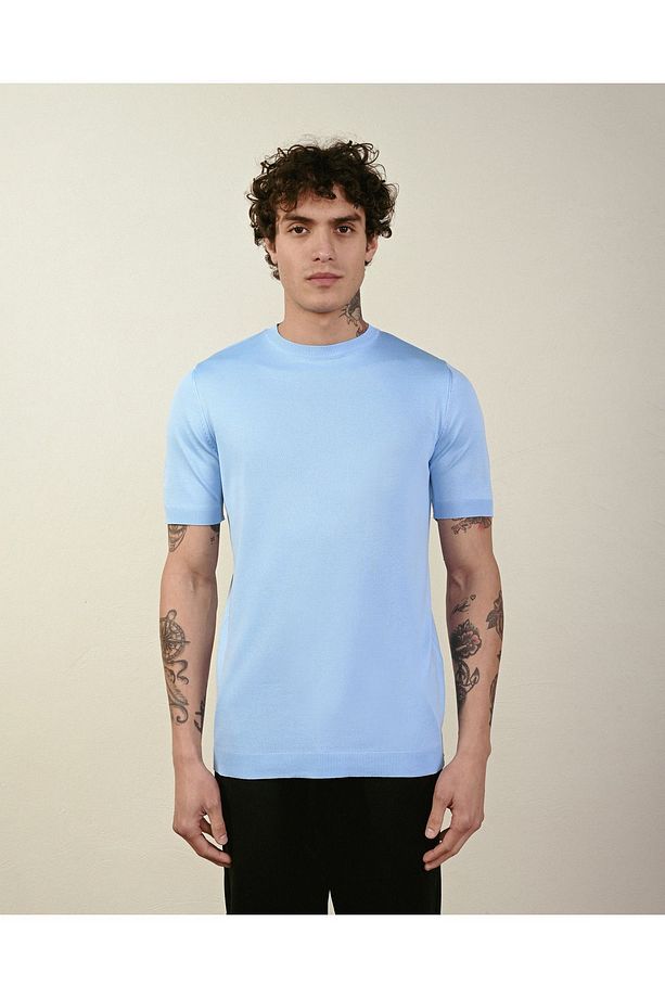 Dar Kesim Basic Erkek Triko Tshirt - 1