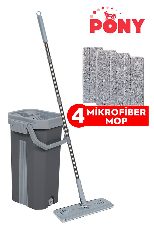 Gri Tablet Mop 4 Adet Yedekli Temizlik Seti Mop Paspas - 1