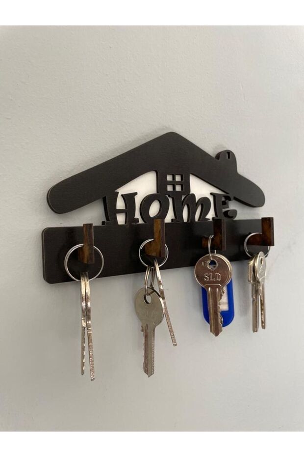 Ev Figürlü Home Ahşap Anahtar Askısı - 5