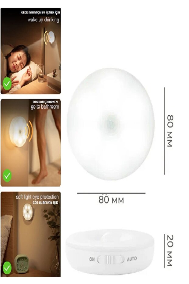 Hareket Sensörlü Usb Şarjlı Led Işık Gece Lambası Mutfak Salon Merdiven Yatak Odası Dolap içi - 3