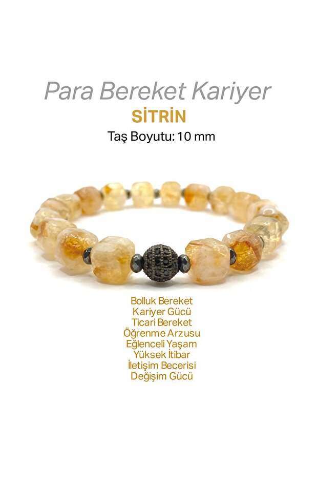 Custom Cut Citrine - Hematite Natural Stone Bracelet with 10mm Zircon Findings