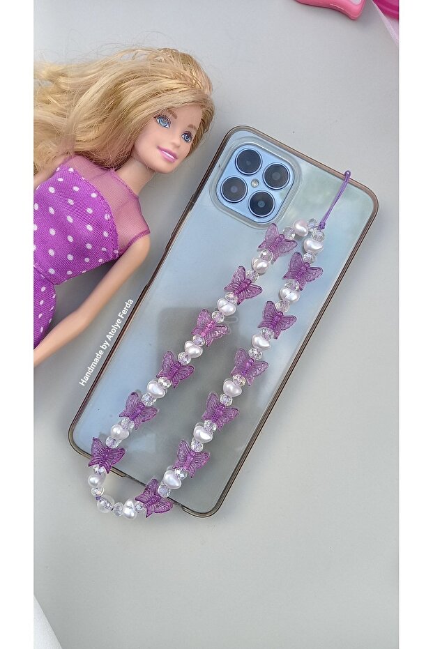 Mini Butterfly Detailed Pearled Phone Charm Phone Ornament