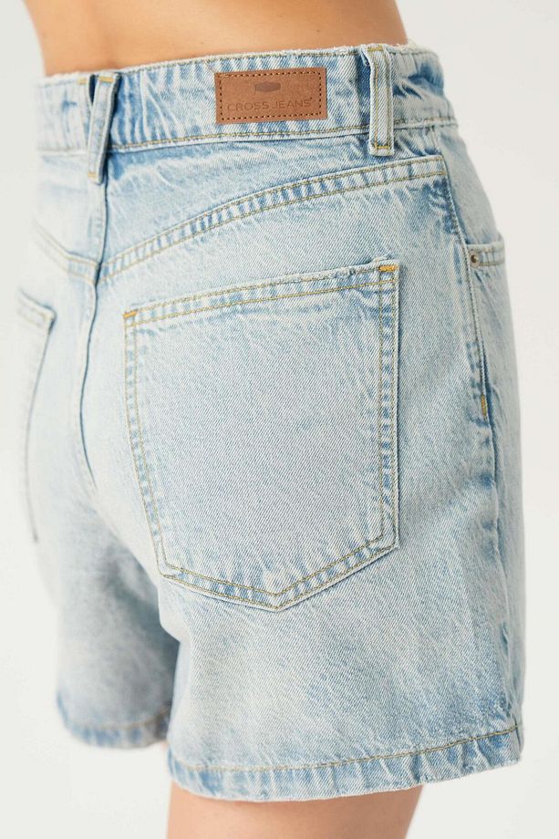Açık Mavi Yüksek Bel Patı Fermuarlı Jean Şort C 4534-102 - 5