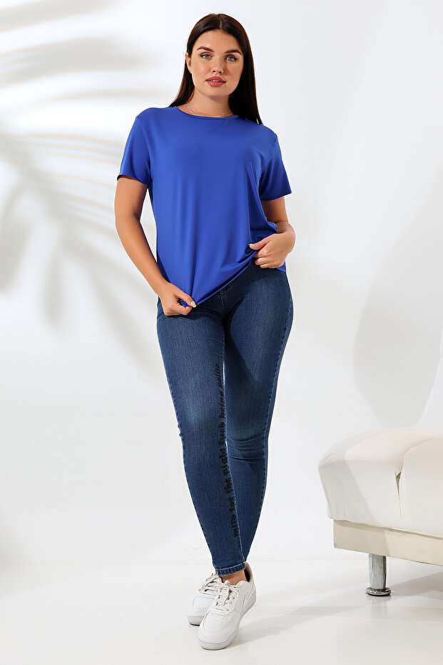 Short Sleeve Soft Textured Flowy T-Shirt 21638 Cobalt blue