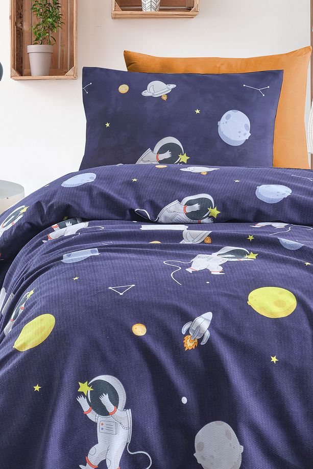 Doğal Pike Baskılı Tek Kişilik Astron Lacivert - 2