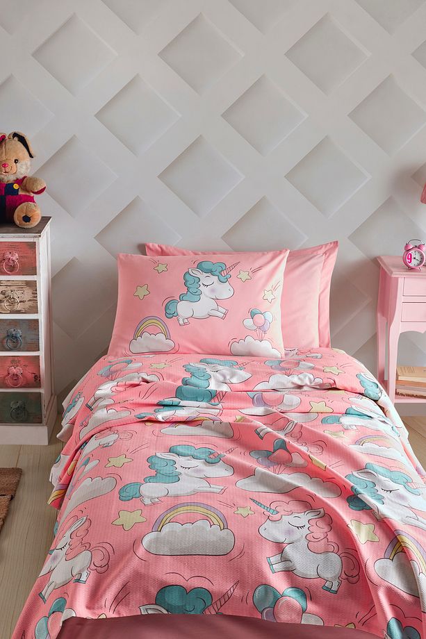 Doğal Pike Baskılı Tek Kişilik Unicornio Pembe - 1