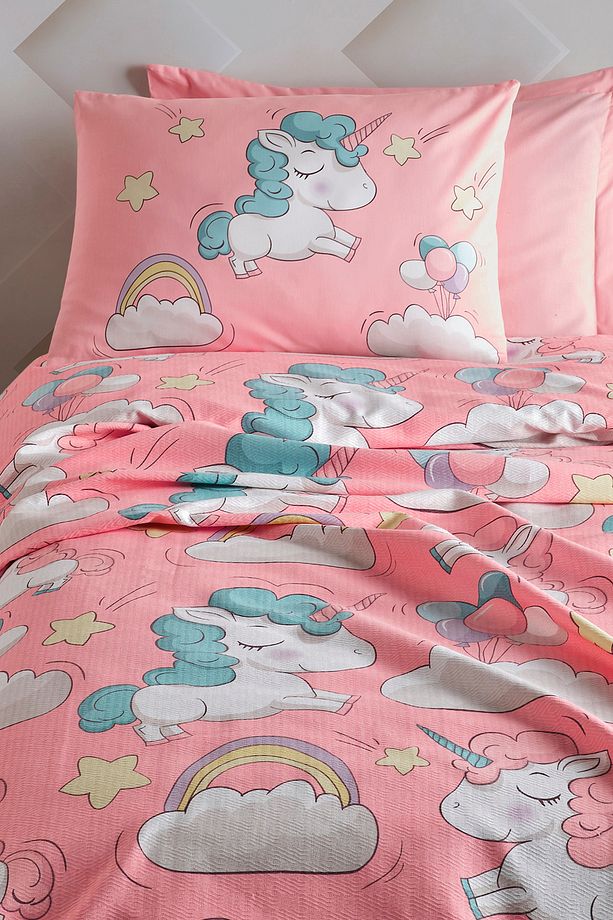 Doğal Pike Baskılı Tek Kişilik Unicornio Pembe - 2