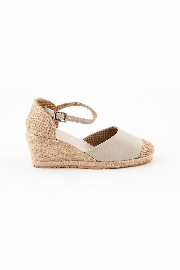 Gerçek Elişi Burnu Hasır Dolgu Topuk Bej Keten Hasır Espadril Handmade - 1
