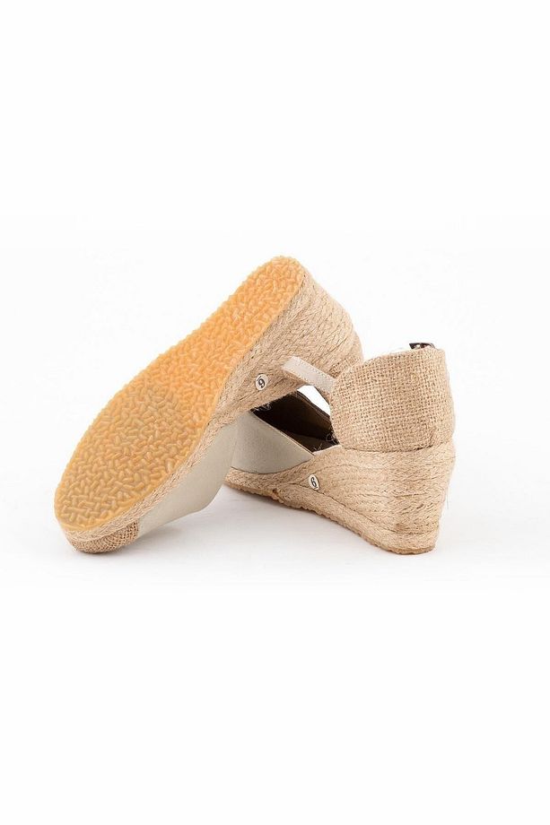 Gerçek Elişi Burnu Hasır Dolgu Topuk Bej Keten Hasır Espadril Handmade - 5