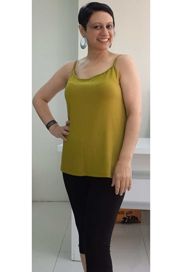 Olive Green (Oil Green) Cotton Viscose T-Shirt with String Straps