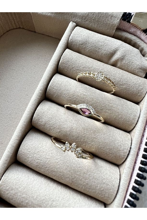 14 Ayar Altın Oval Cuban Link Yüzük - 5