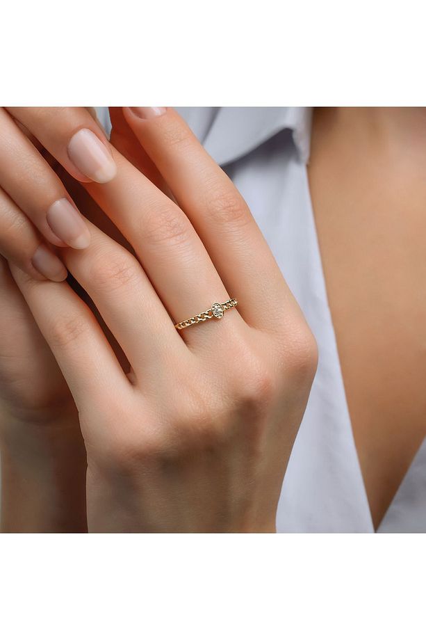 14 Ayar Altın Oval Cuban Link Yüzük - 4