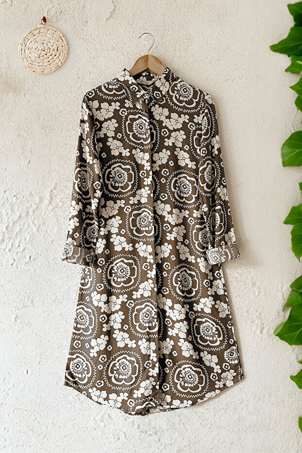 Ethnic Patterned Brown Viscose Tunic - 3