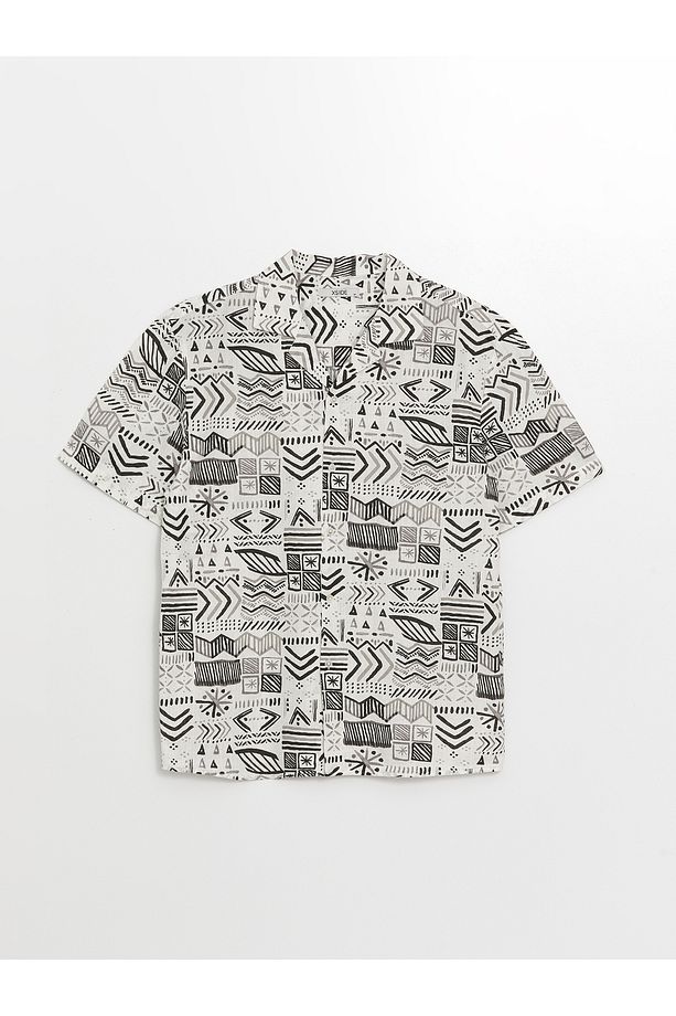 Regular Fit Kısa Kollu Desenli Poplin Erkek Gömlek - 6