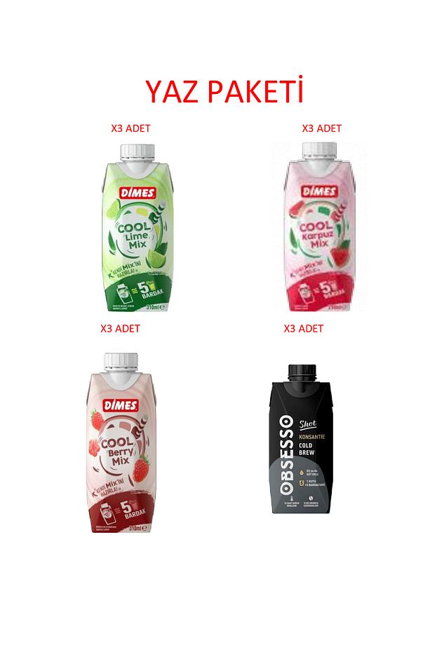 Cool Mix 3 lü set Lime ,Berry,Karpuz 310 ml, OBSESSO Cold Brew 310 ml ( Toplam 12 Adet) - 1
