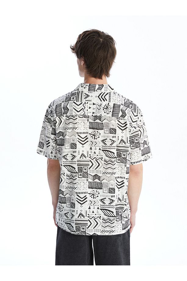 Regular Fit Kısa Kollu Desenli Poplin Erkek Gömlek - 5
