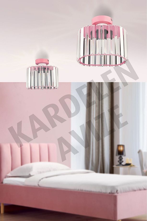 Pembe Tekli B Plafonyer Kristal  Taşlı  Lüks Avize - 5
