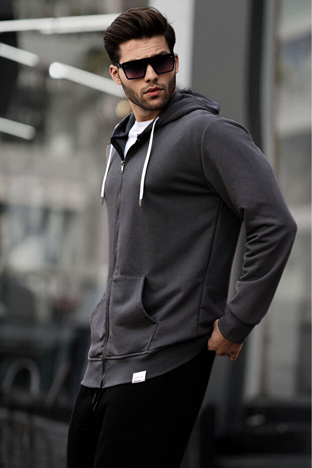 Men's Oversize Casual Stretchy Three Thread Raster Cardigan - 1