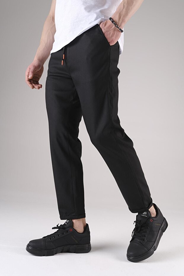 Men's Fit Trousers - Stretch, Comfortable Woven Fabric, Elastic Waist and Laced