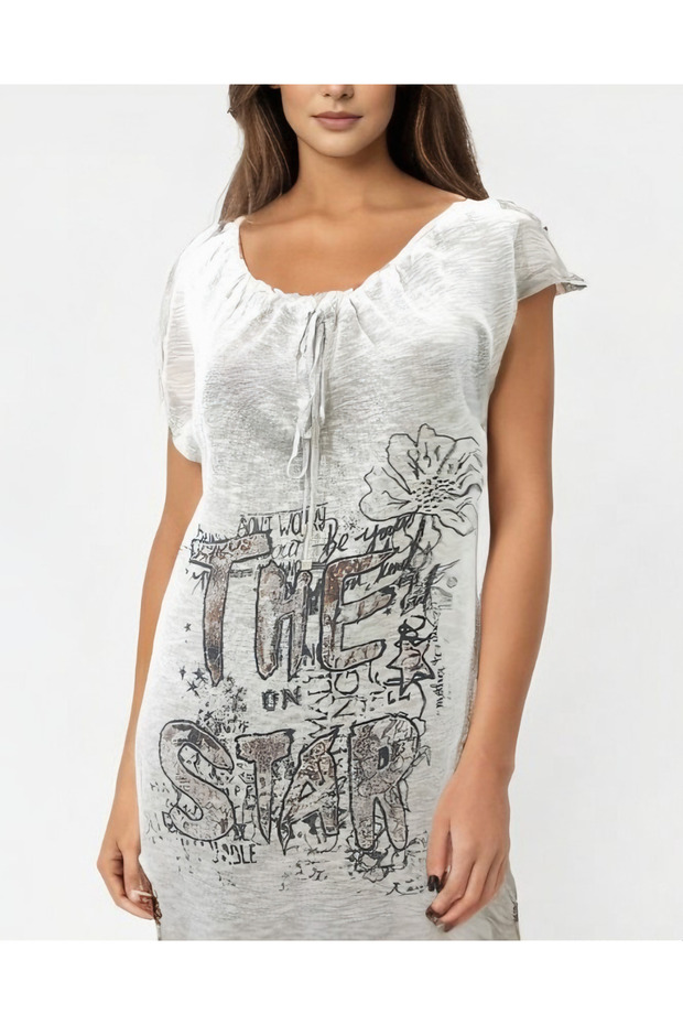 Baskılı Rahat İnce Örme Bluz 9001 - 2