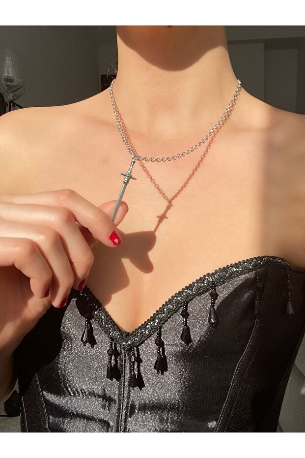 Paslanmaz Çelik Zincirli Kılıç Kolye - 2