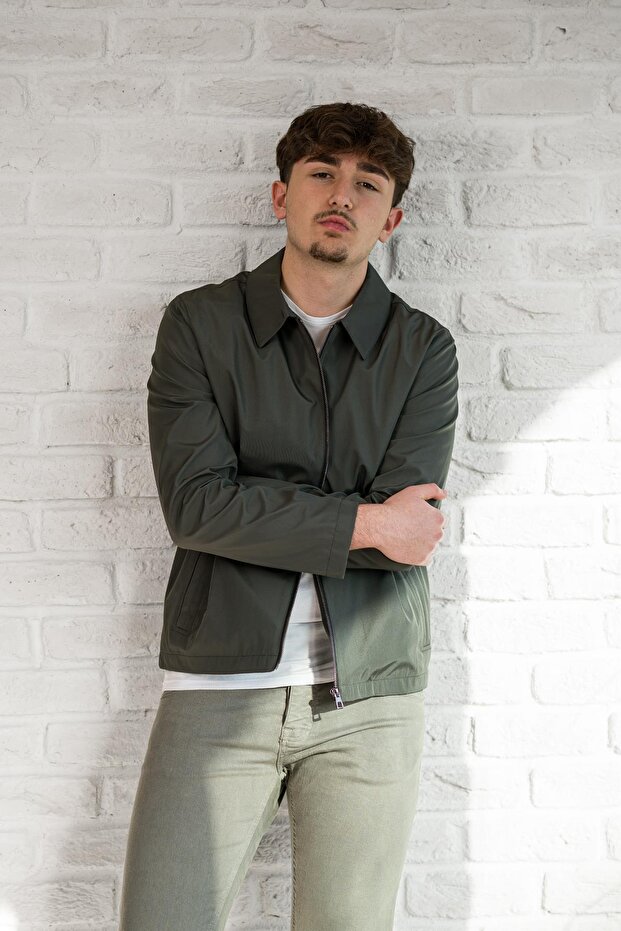 معطف ربيعي مبطن وسحاب ذو ياقة عادية - 2