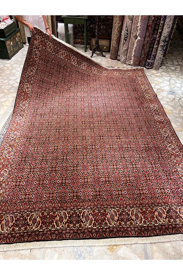 El Dokuma İran Bijar Halısı Pamuk Saçak Üzerine Yün Dokuma Ebatı 3.40x2.50 - 1