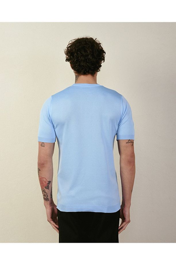 Dar Kesim Basic Erkek Triko Tshirt - 4