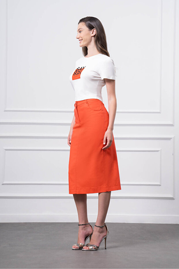 Yüksek Bel Midi Etek - 2