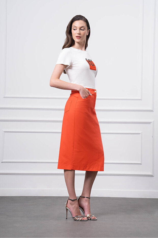 Yüksek Bel Midi Etek - 3