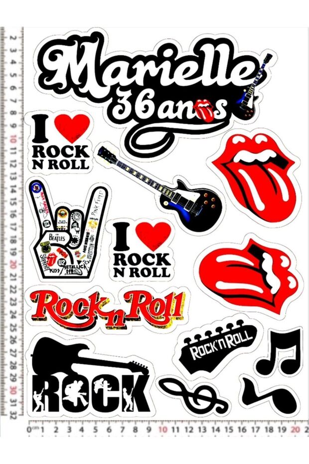ROCK AND ROLL MARİELLE GUITAR MOTORCYCLE HELMET LEPTOP CABINET STICKER STICKER SET