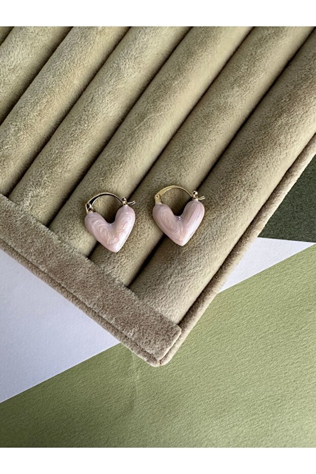Açık Pembe Sedefli Kalp Küpe - 2