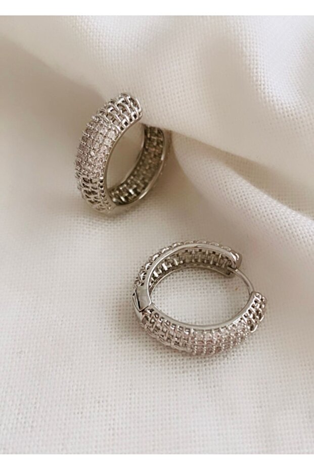 Steel Mesh Model Stone Detailed Earrings (2 cm)