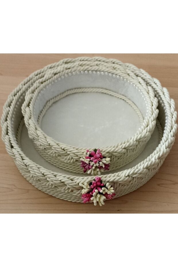 2 Li Round Knitted Basket Organizer Gift Bundle Dowry Holder Towel Makeup Box