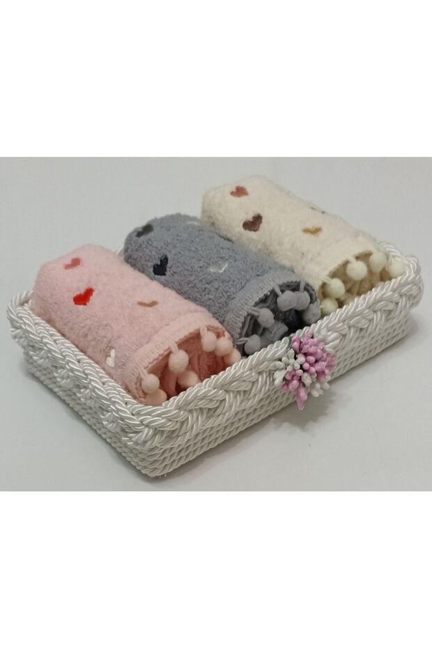 Basket with Towels 3 Pieces 30*50 Cotton Small Towels and Basket Gift Bundle Dowry Box