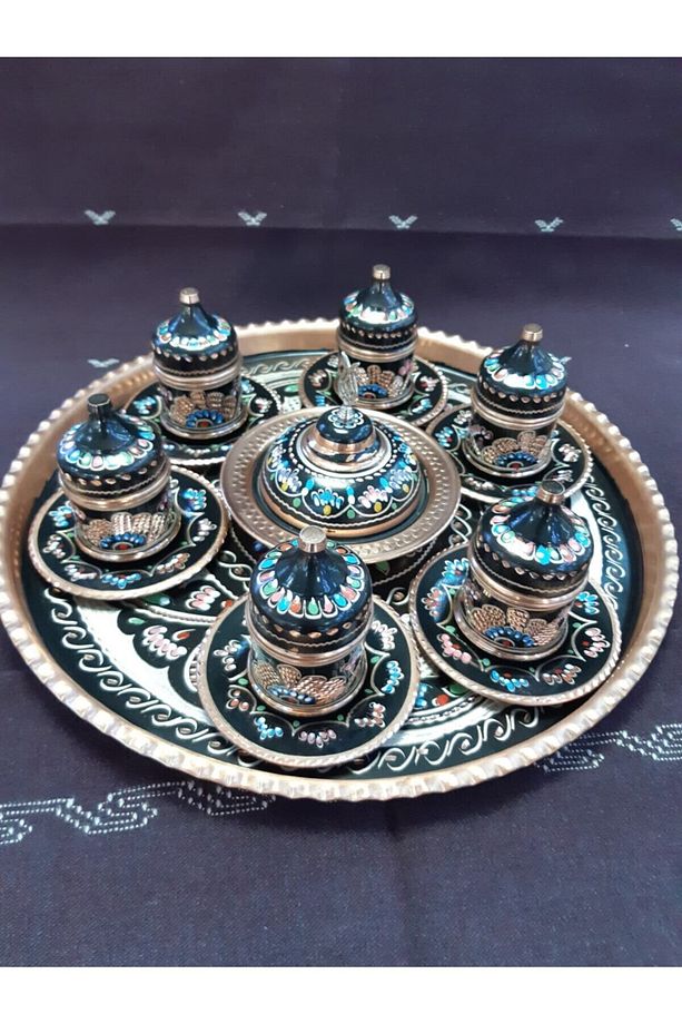 Bakır 6 Lı Kahve Takımı El Işı - 1