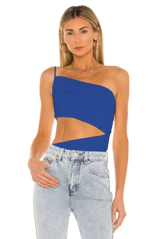Women's Cobalt Blue Gathered Silk Jersey Bodysuit