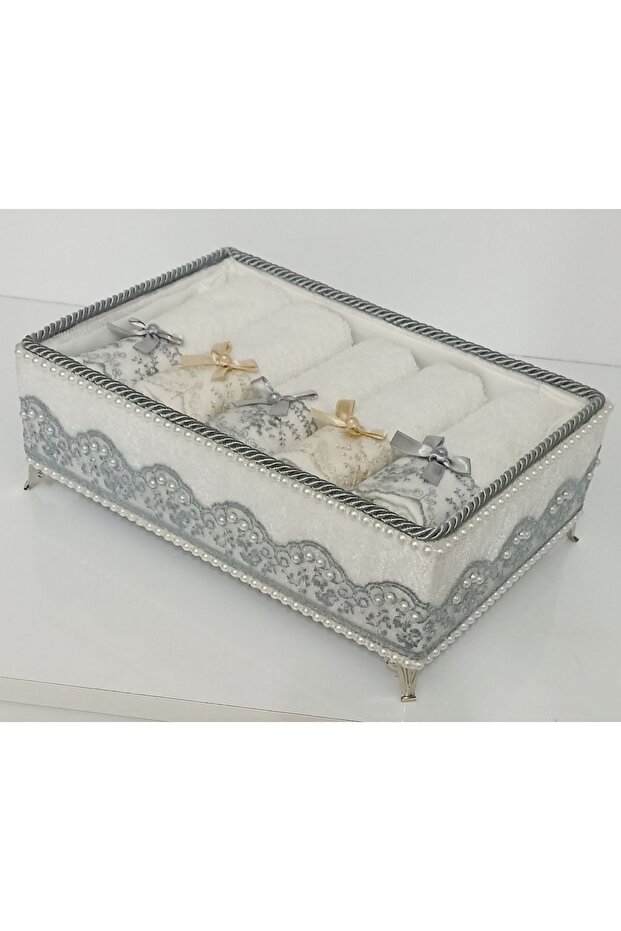 Velvet Foot Scalloped Towel Holder 30*50 cm Cotton Scalloped with Bow 5 Pieces Towel Gift